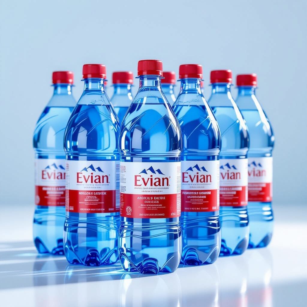 Evian natural spring water bottles