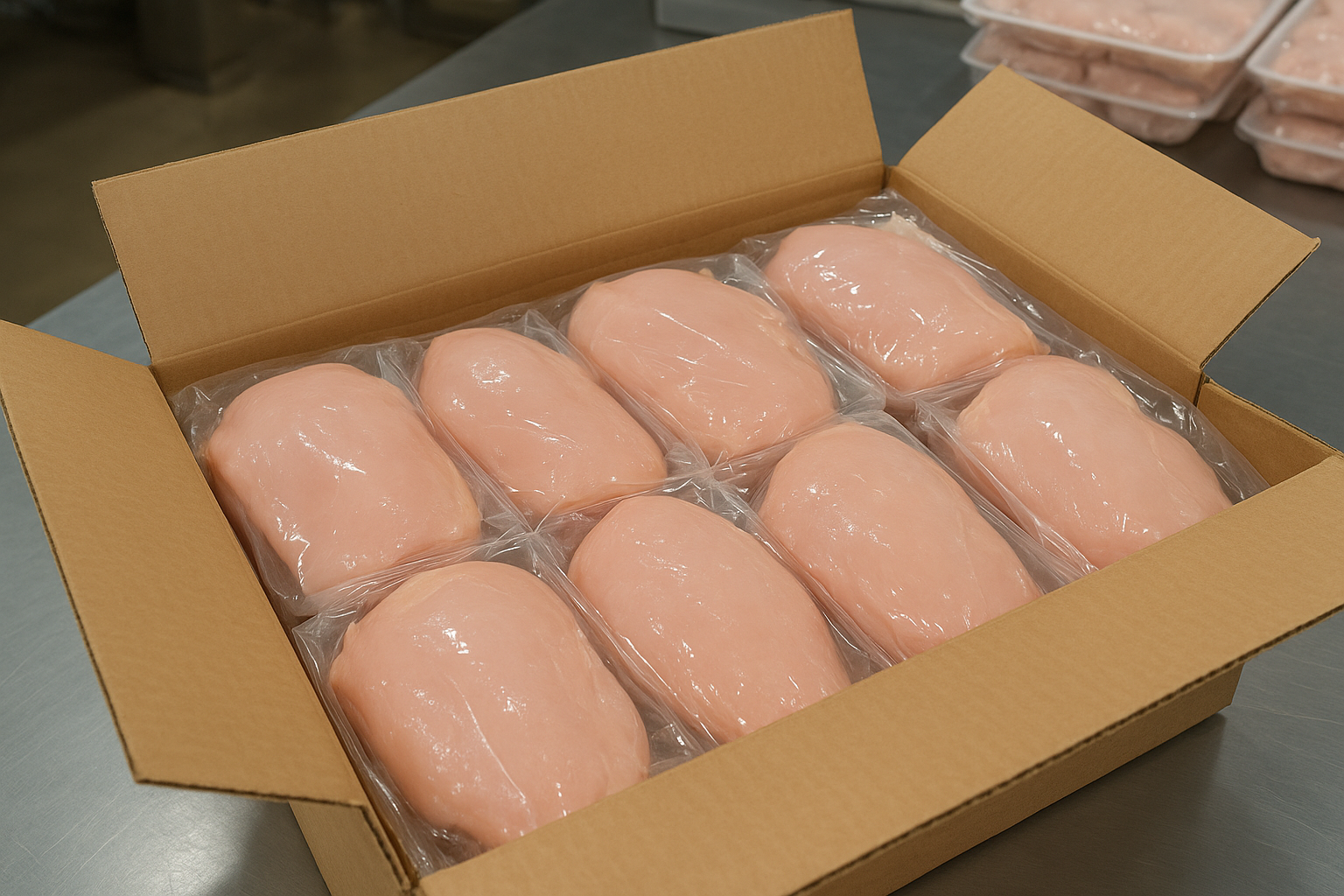 vacuum sealed chicken breasts in box