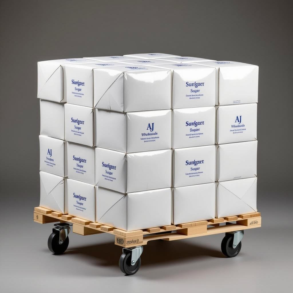 pure white sugar packed in boxes
